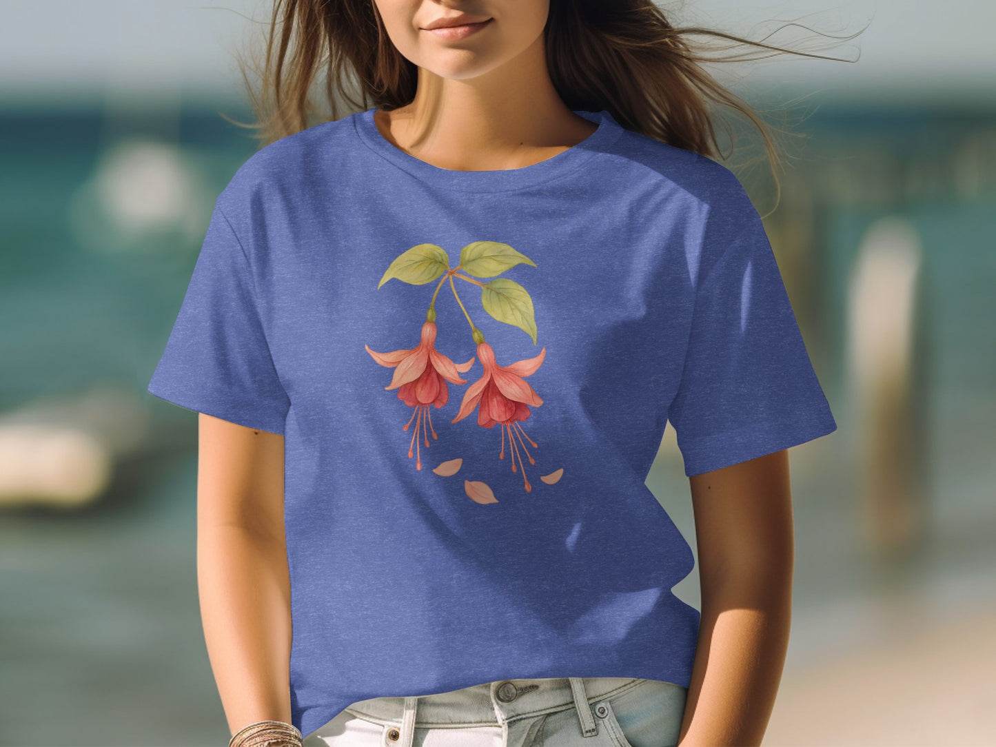 Beautiful Blue Tee With Fuchsia Flower Design product