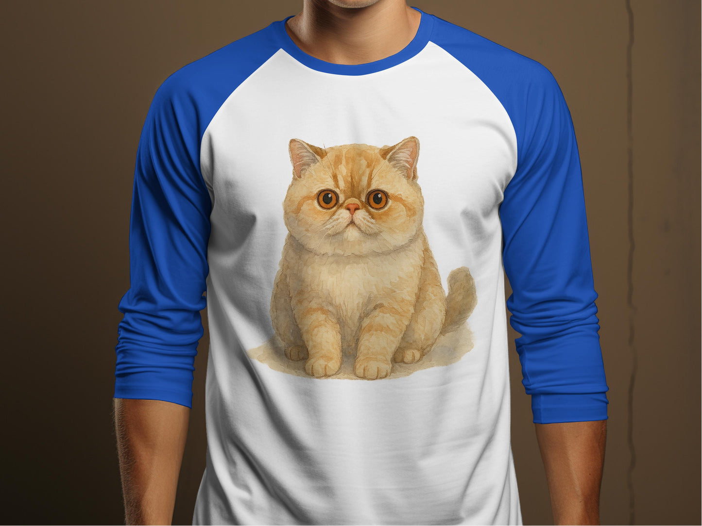 Cute Orange Kitten Baseball Tee with Blue Sleeves product type