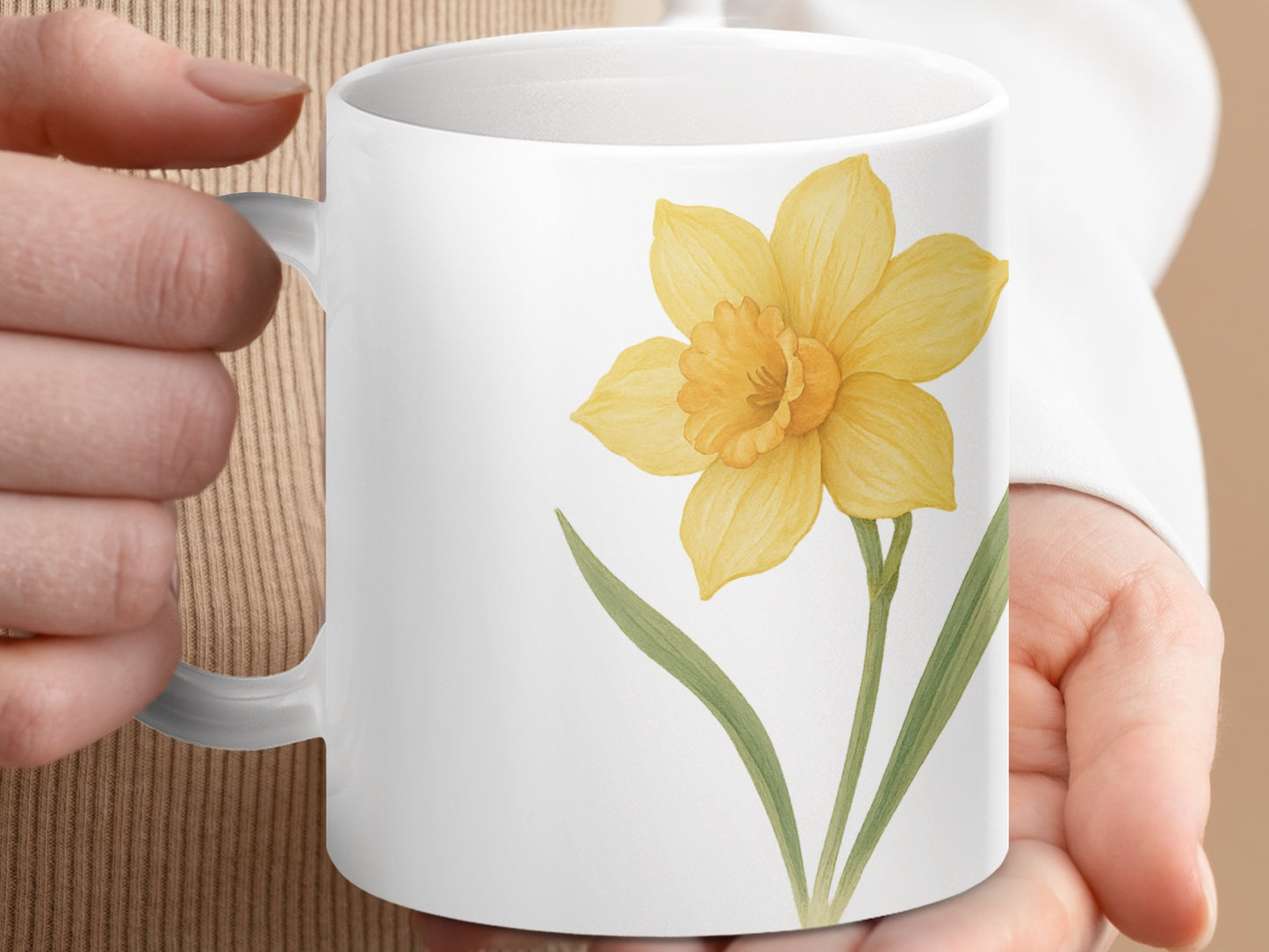 Daffodil Illustrated White Background Mug product