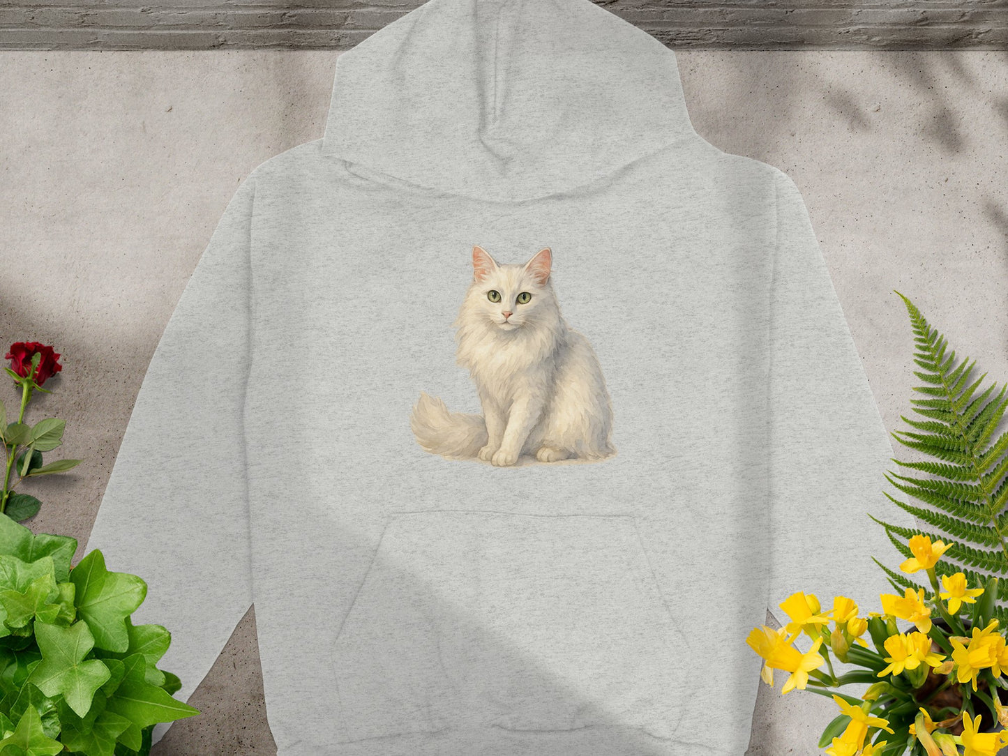 Cozy Gray Hoodie with Adorable Cat Print Hoodie