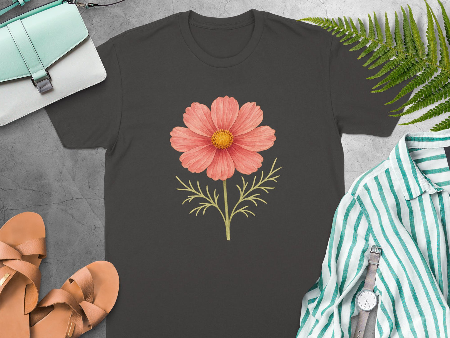 Pink Flower Graphic Design Black Shirt product