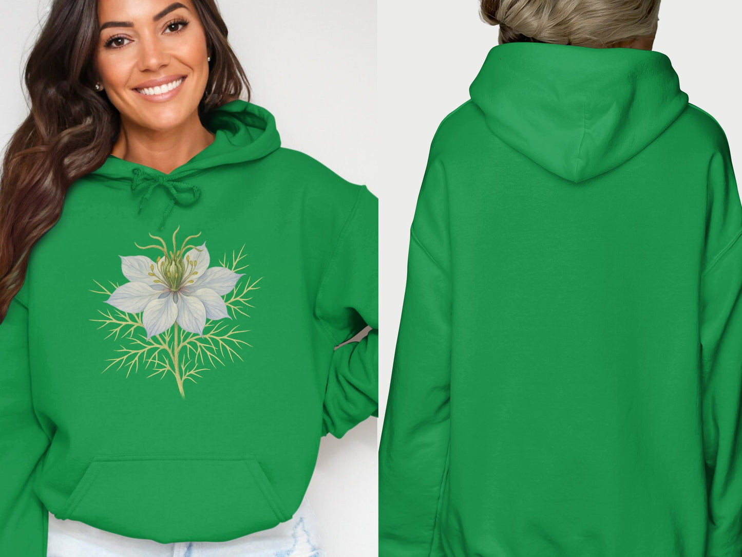 Elegant Green Hoodie Featuring Floral Design product type