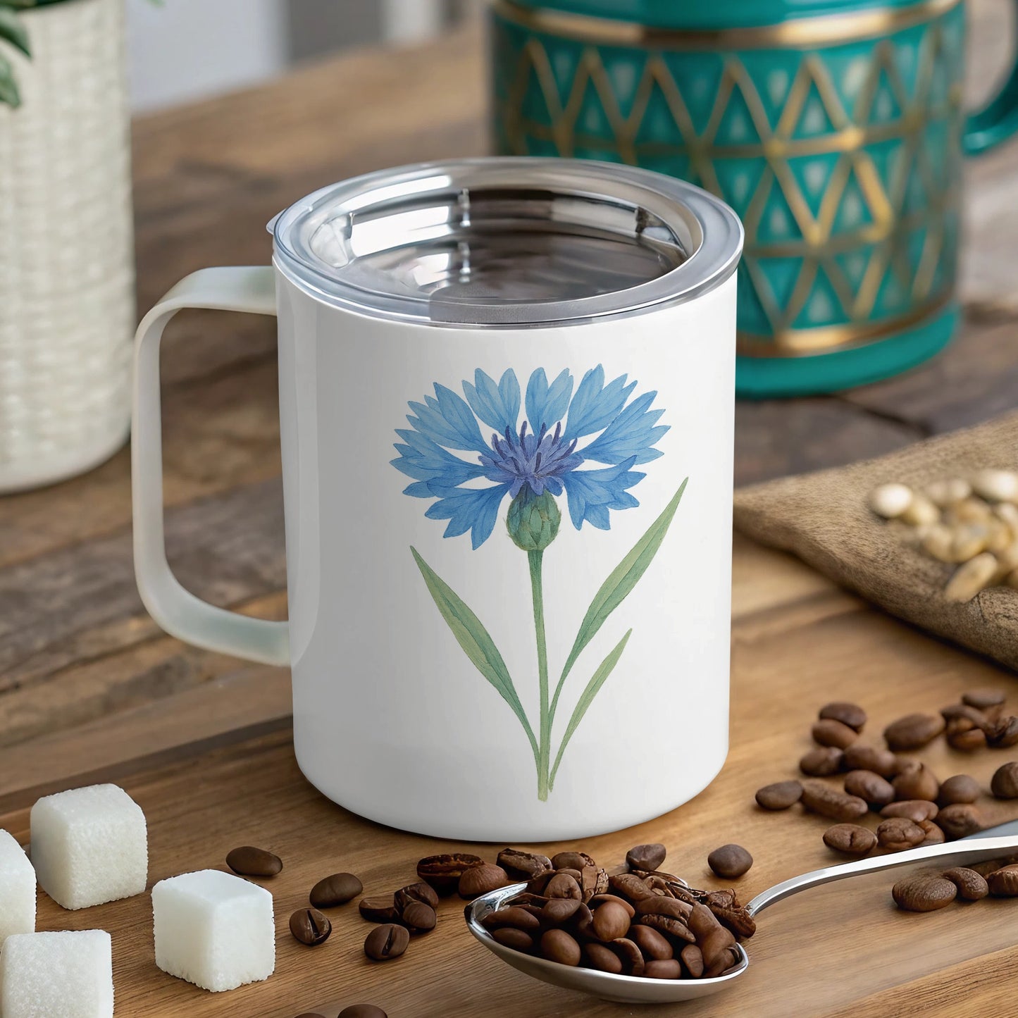 Beautiful Blue Flower Design Mug Unique Product