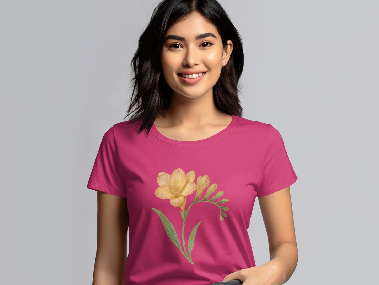 Pink T-shirt with Yellow Flower Graphic Design product type