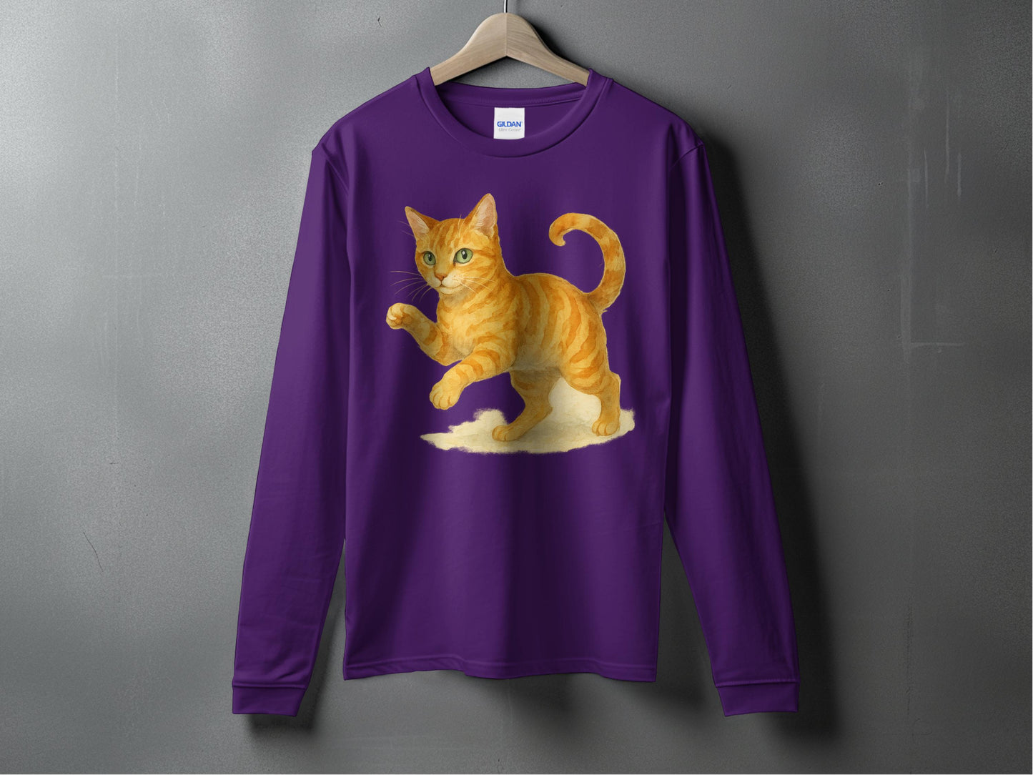 Playful Orange Cat Printed Design Long Sleeve Shirt product