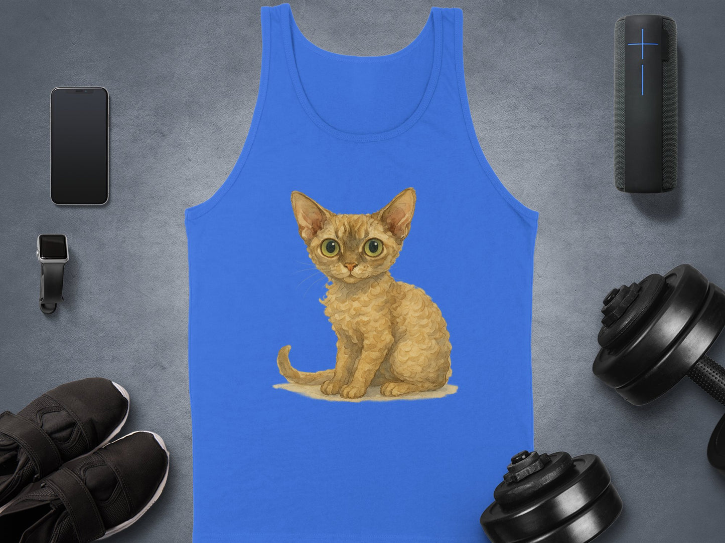 Cute Kitten Printed Blue Tank Top Fashionable Product Type