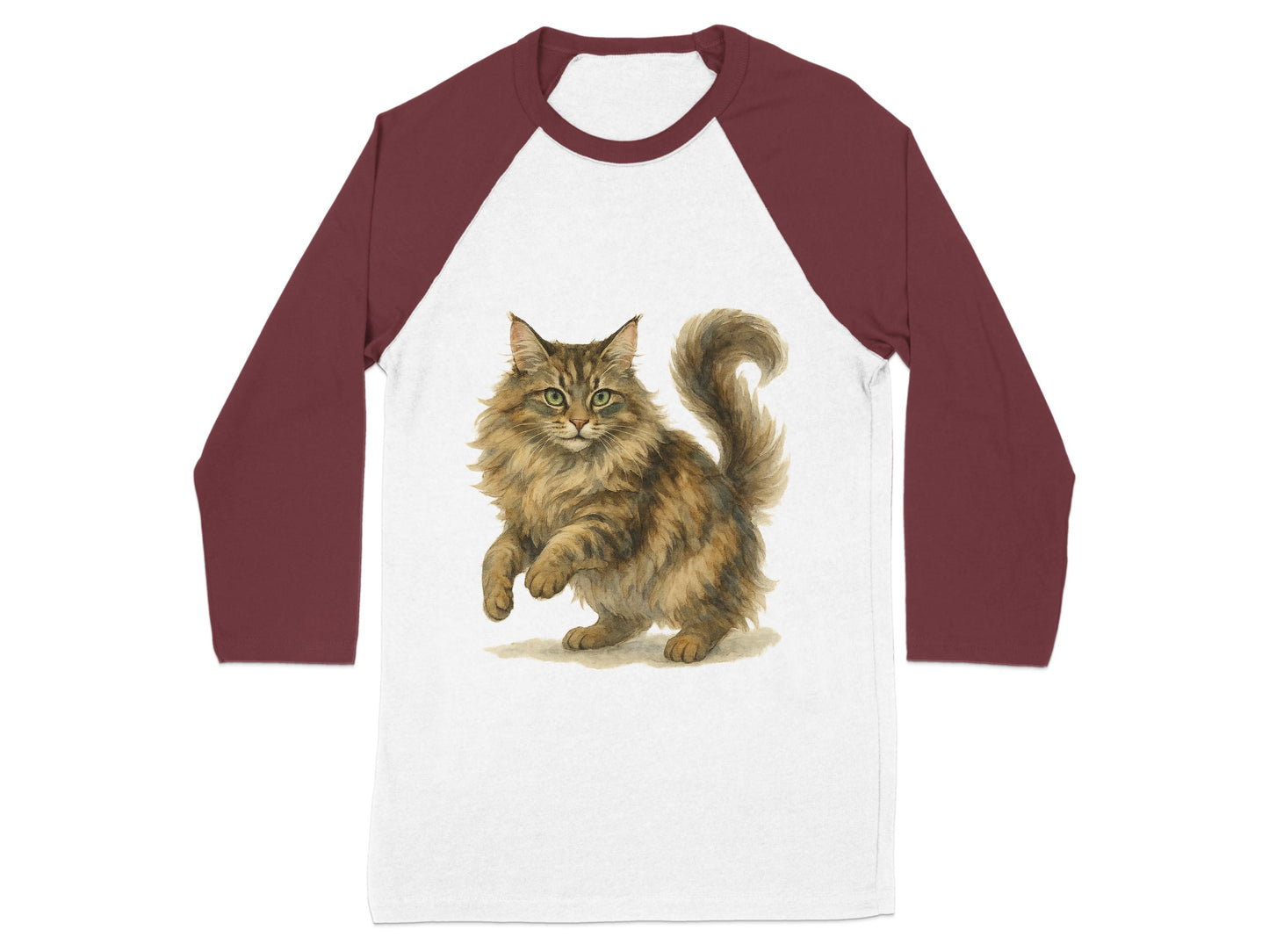 Playful Maine Coon Cat Art on Maroon Sleeve Shirt product type