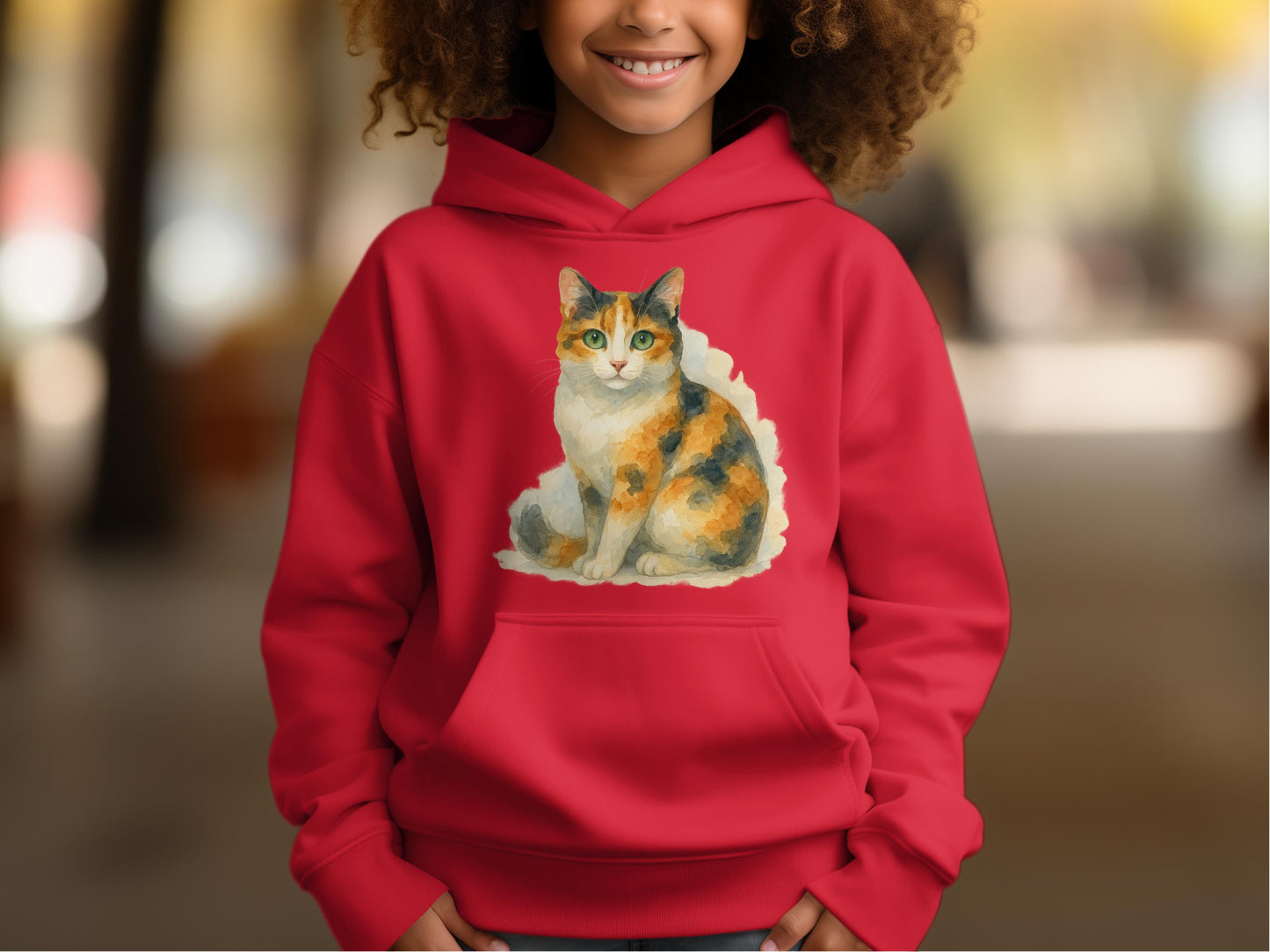 Cozy Red Hoodie Featuring Adorable Cat Print product type