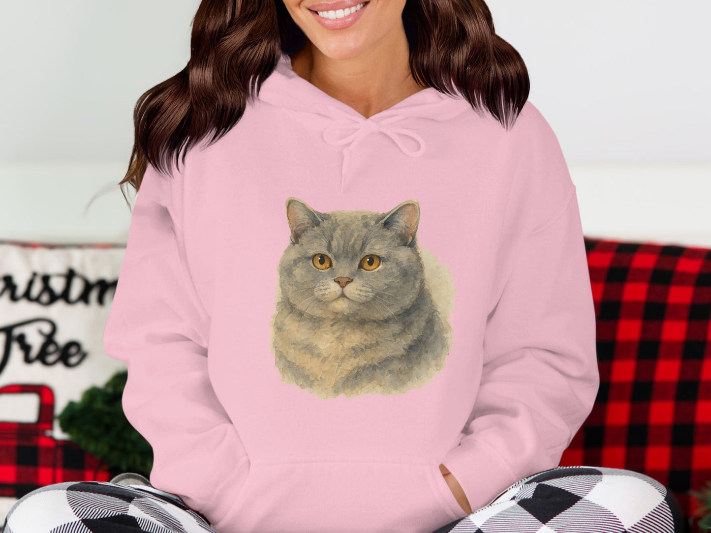 Cute Cat Face Artwork on Light Pink Hoodie product type