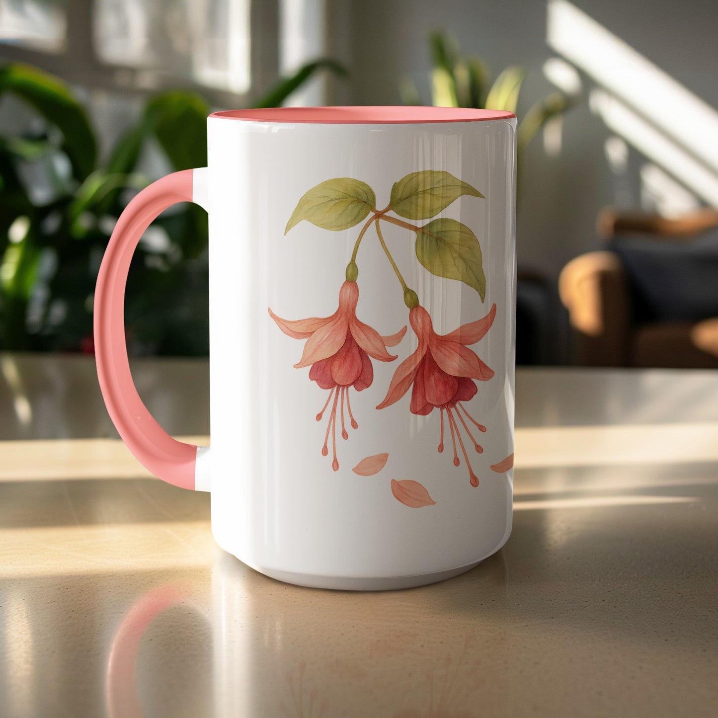 Elegant Floral Design White and Pink Ceramic Mug product type