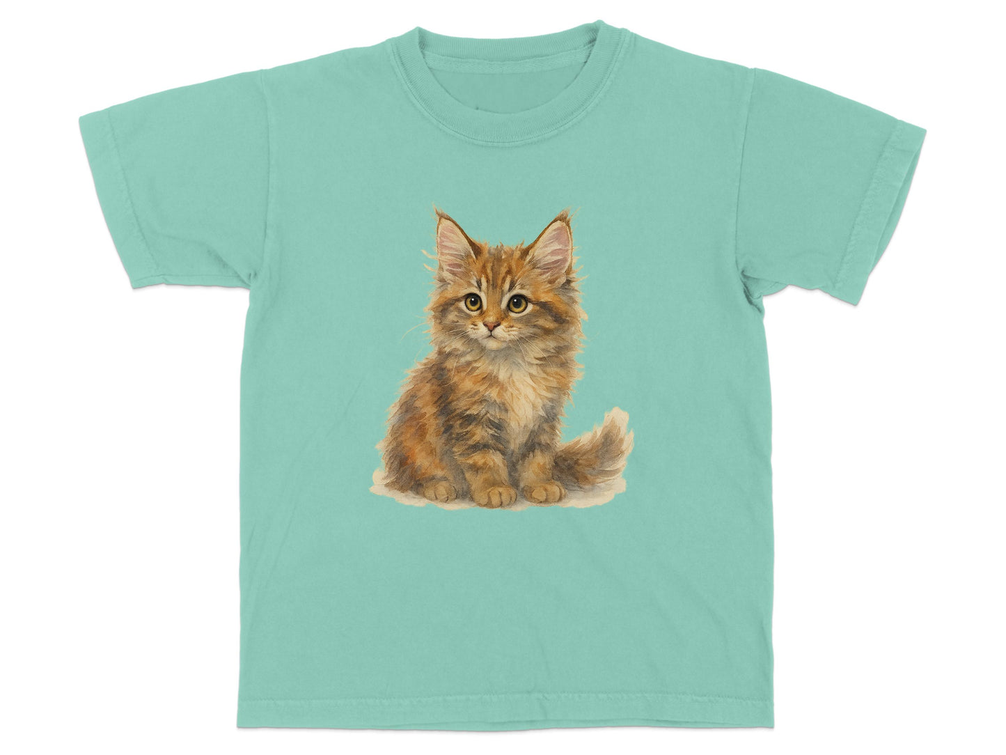 Adorable Kitten Graphic Design on Teal T-shirt Product