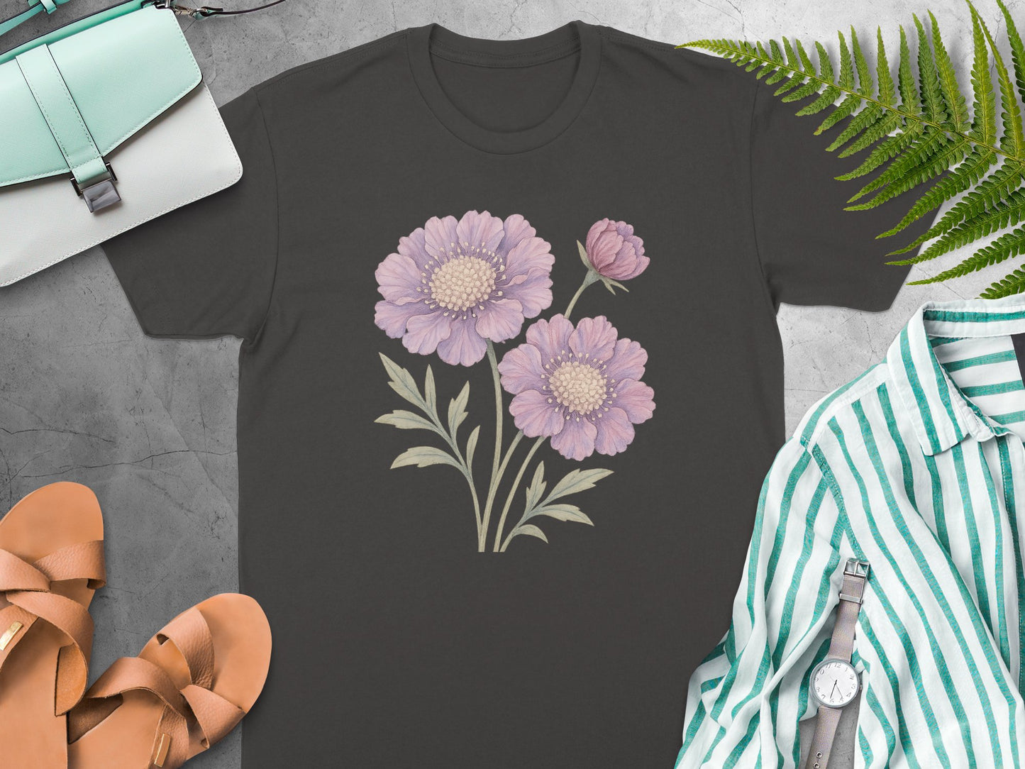 Purple Floral Design Printed on Black Shirt product