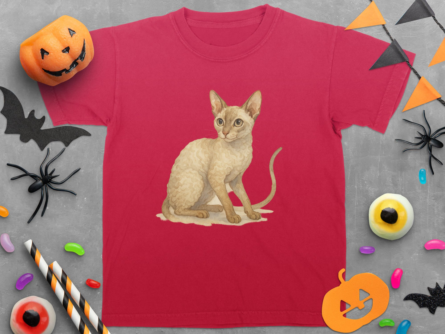 Cute Halloween Cat Design Red T-Shirt product