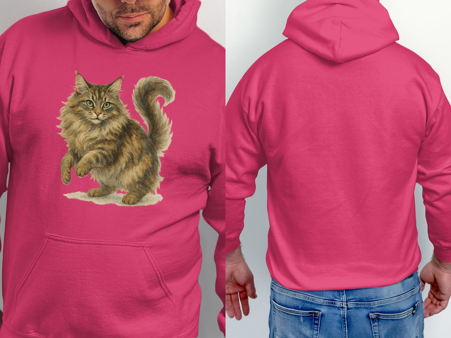 Playful Feline Graphic on Vibrant Pink Hoodie product type
