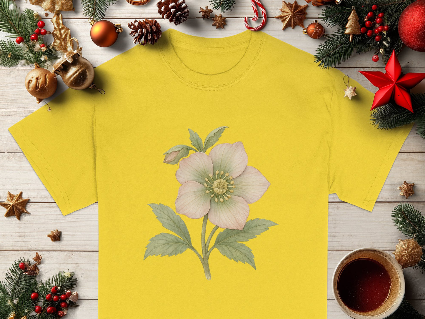 Festive Floral Design T-Shirt Perfect for Holiday Cheer product type