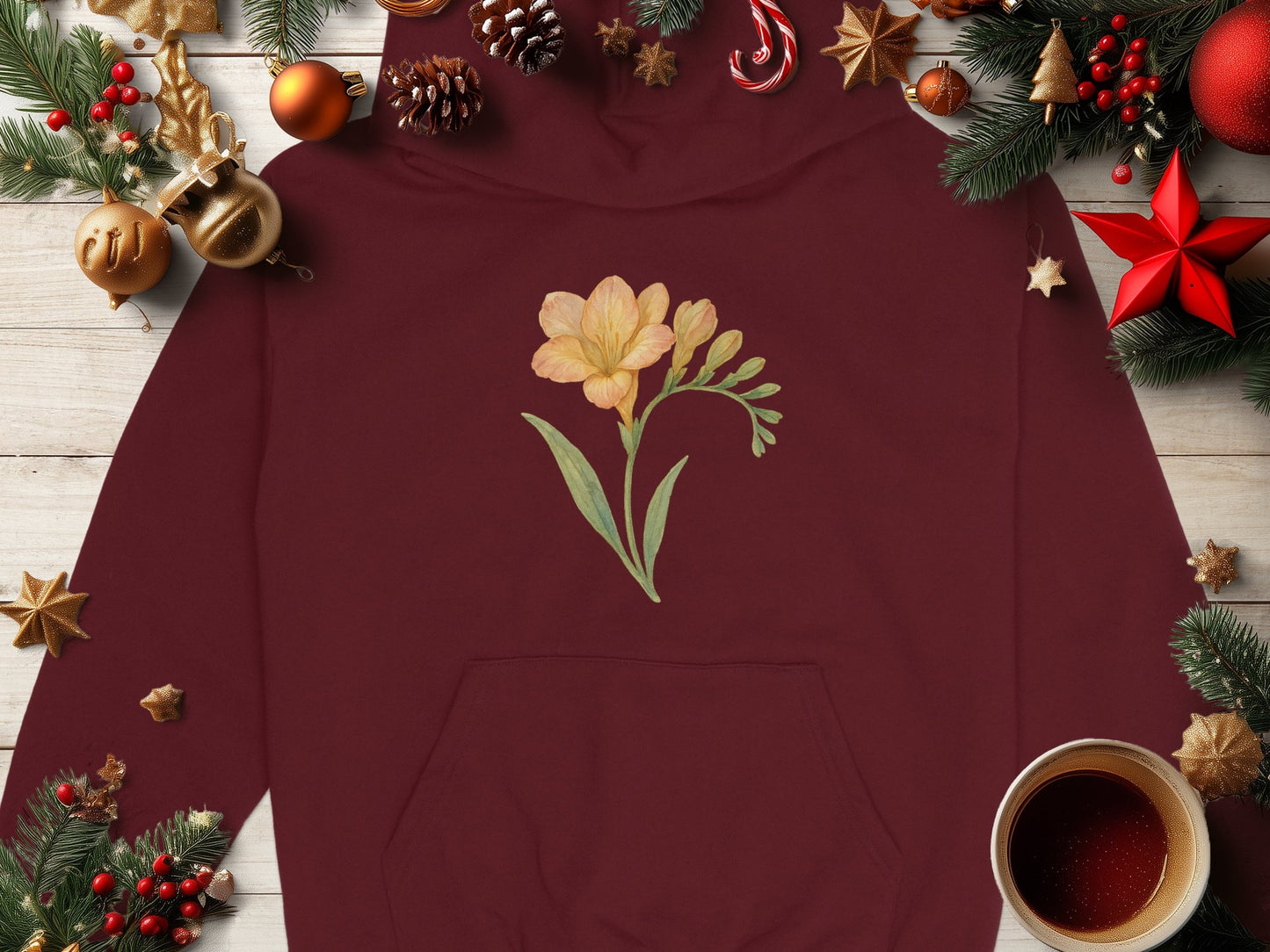 Festive Floral Design Hooded Sweatshirt Christmas product