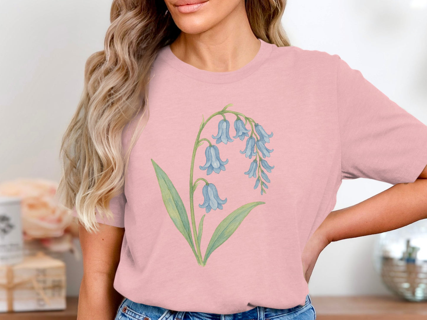 Bluebell Flowers Design on Pink T-Shirt product type