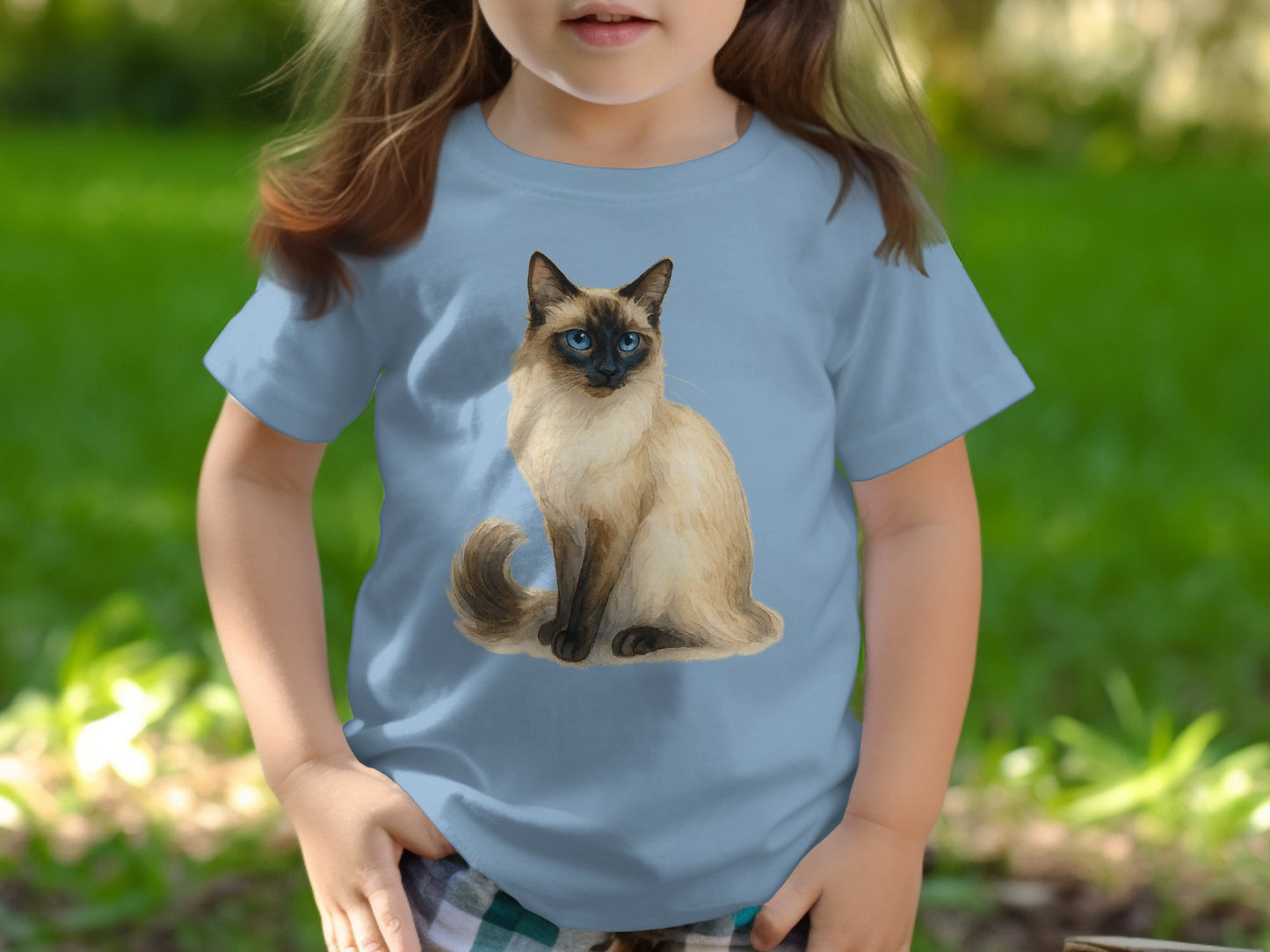 Cute Kitten Illustration on Light Blue Shirt product type