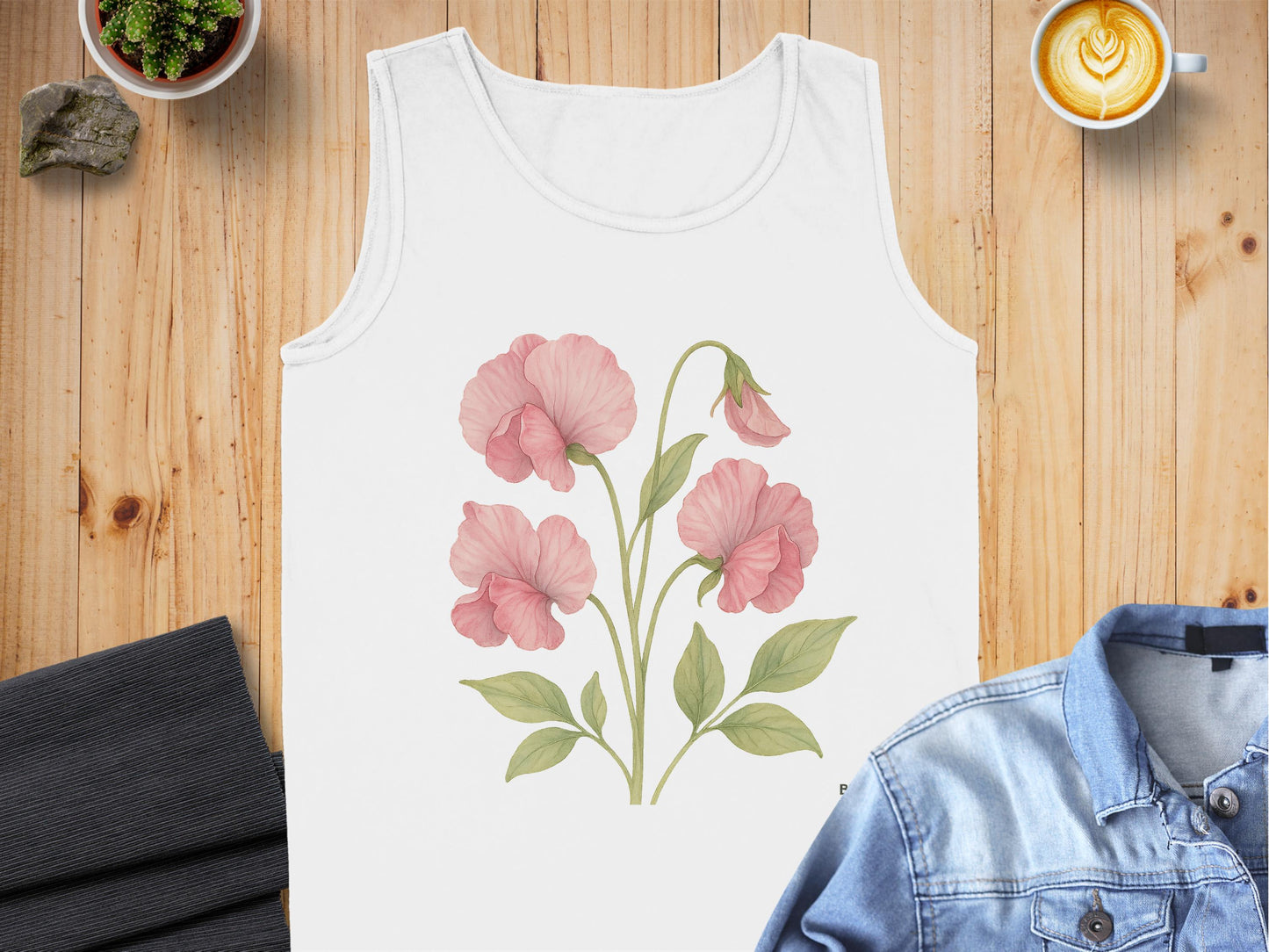Floral Pink Blooms Illustration on White Tank Top product type
