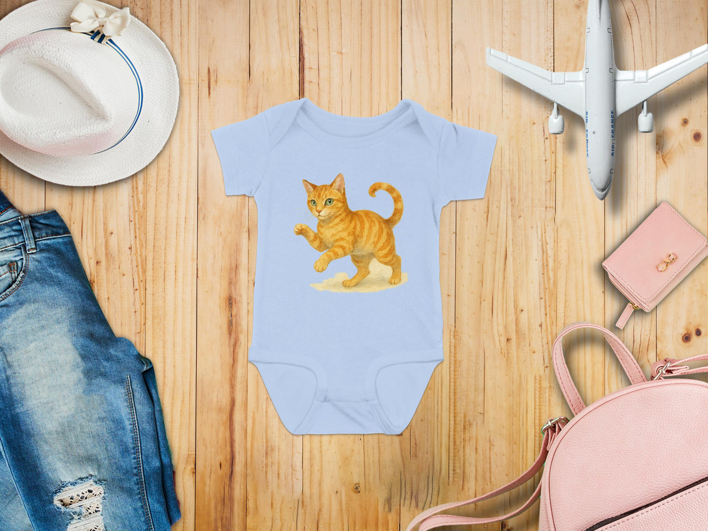 Cute Kitten Print Baby Blue Bodysuit Newborn product