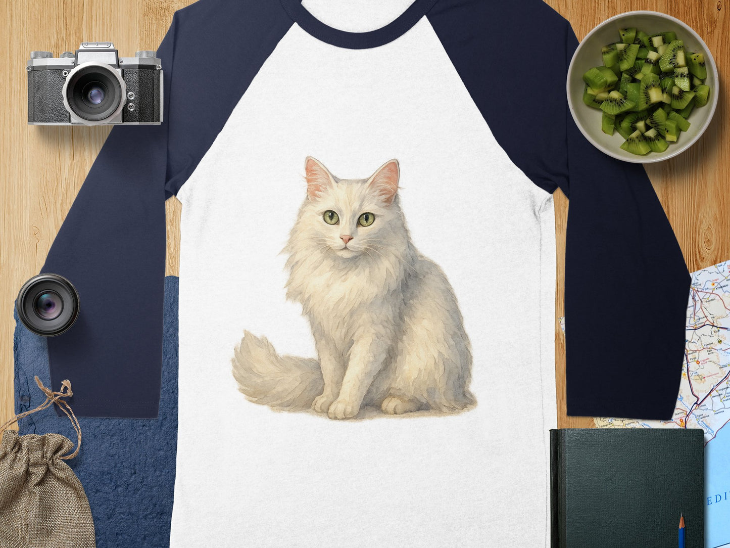 Illustrated White Cat Long Sleeve Shirt product type
