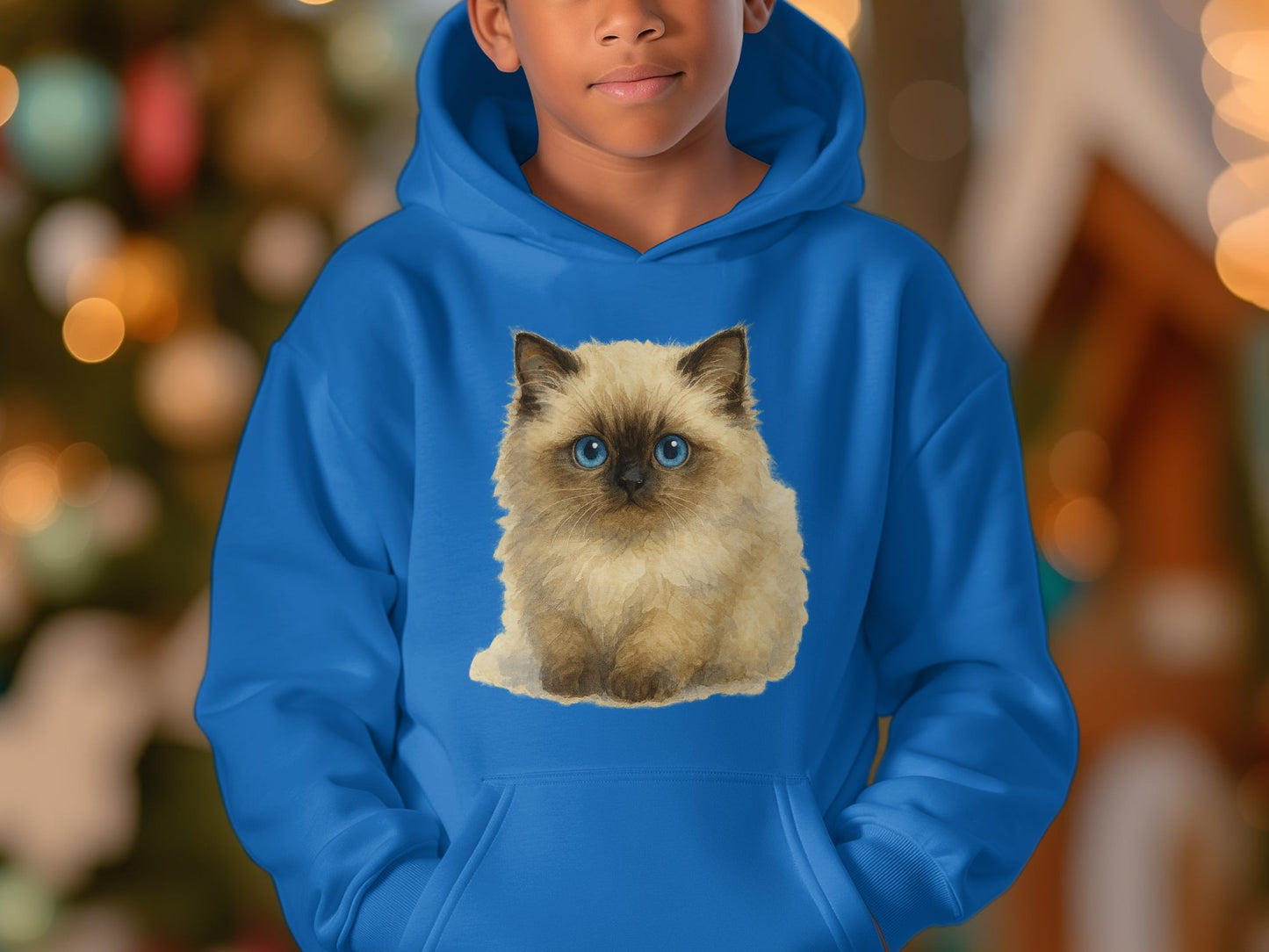 Cute Fluffy Kitten Blue Hoodie Kids Apparel product type