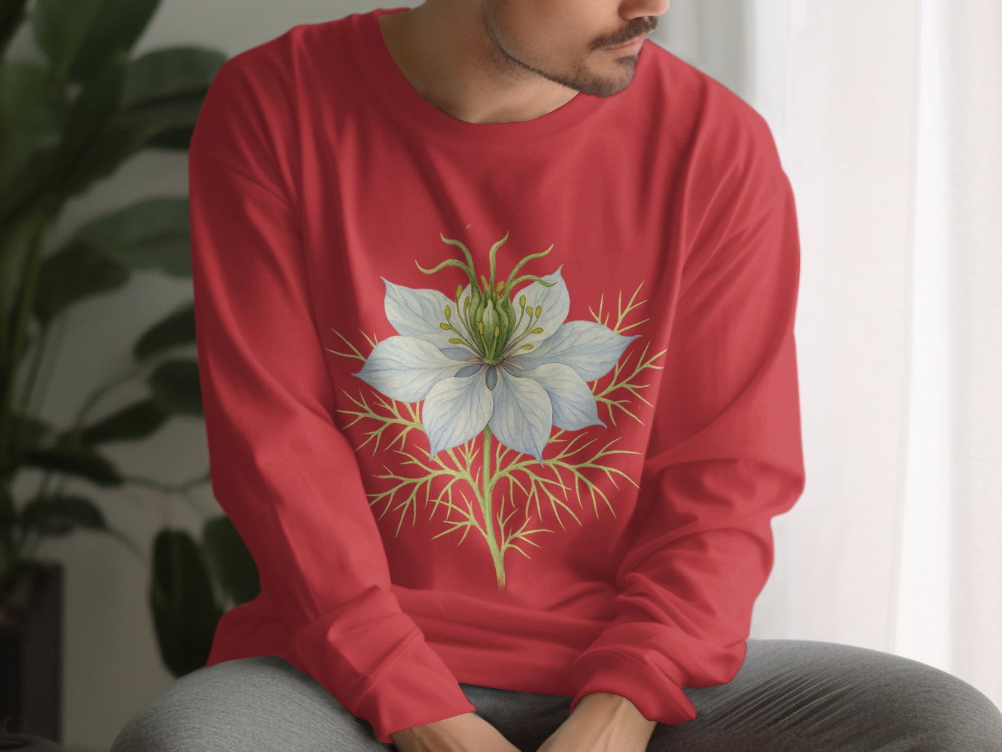 Red Sweater with White Flower Design Casual Apparel product