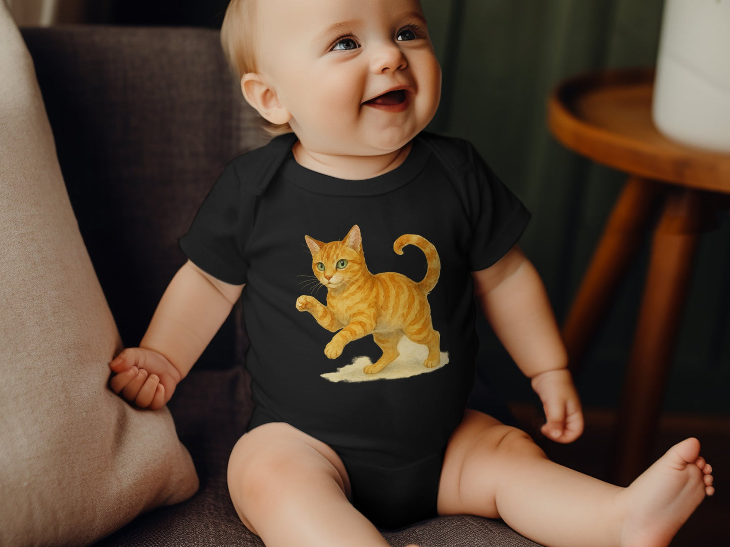 Cute Baby with Playful Orange Cat Onesie product