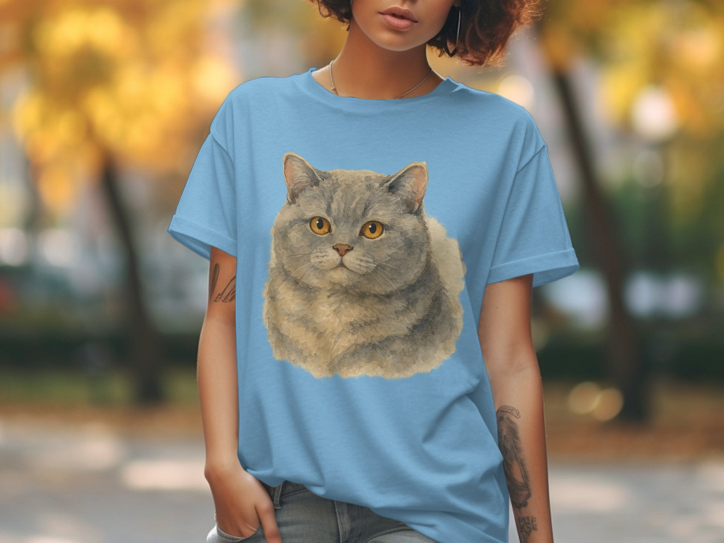 Gray Cat Print Graphic Tee Comfortable Casual product type