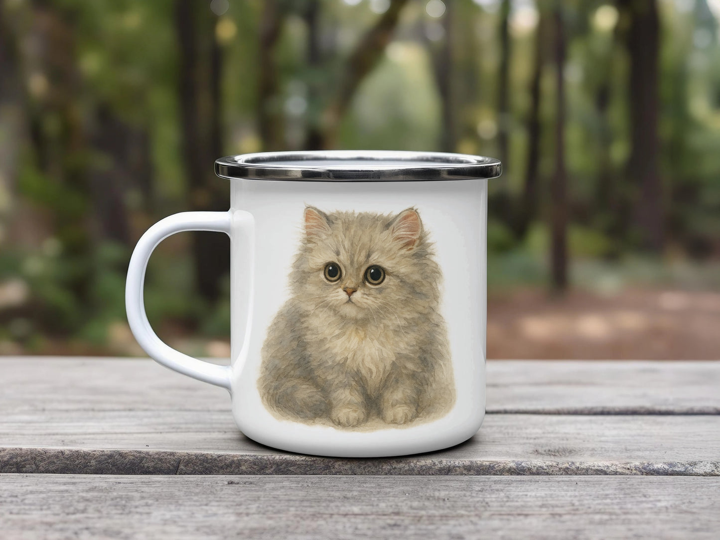 Adorable Fluffy Kitten Illustration Enamel Mug product