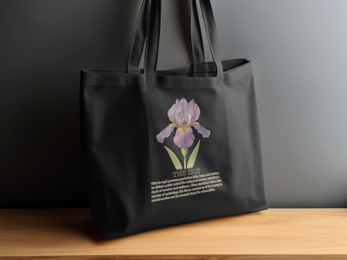 Elegant Floral Iris Themed Black Tote Bag product