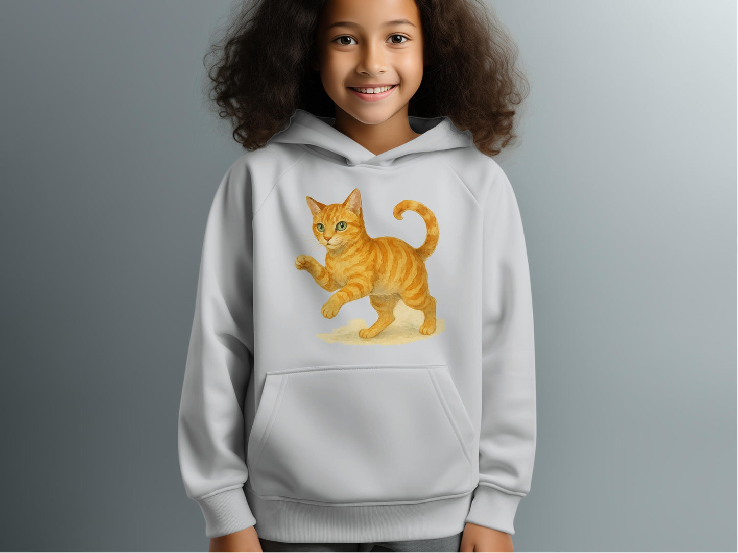 Adorable Smiling Girl with Orange Cat Hoodie product