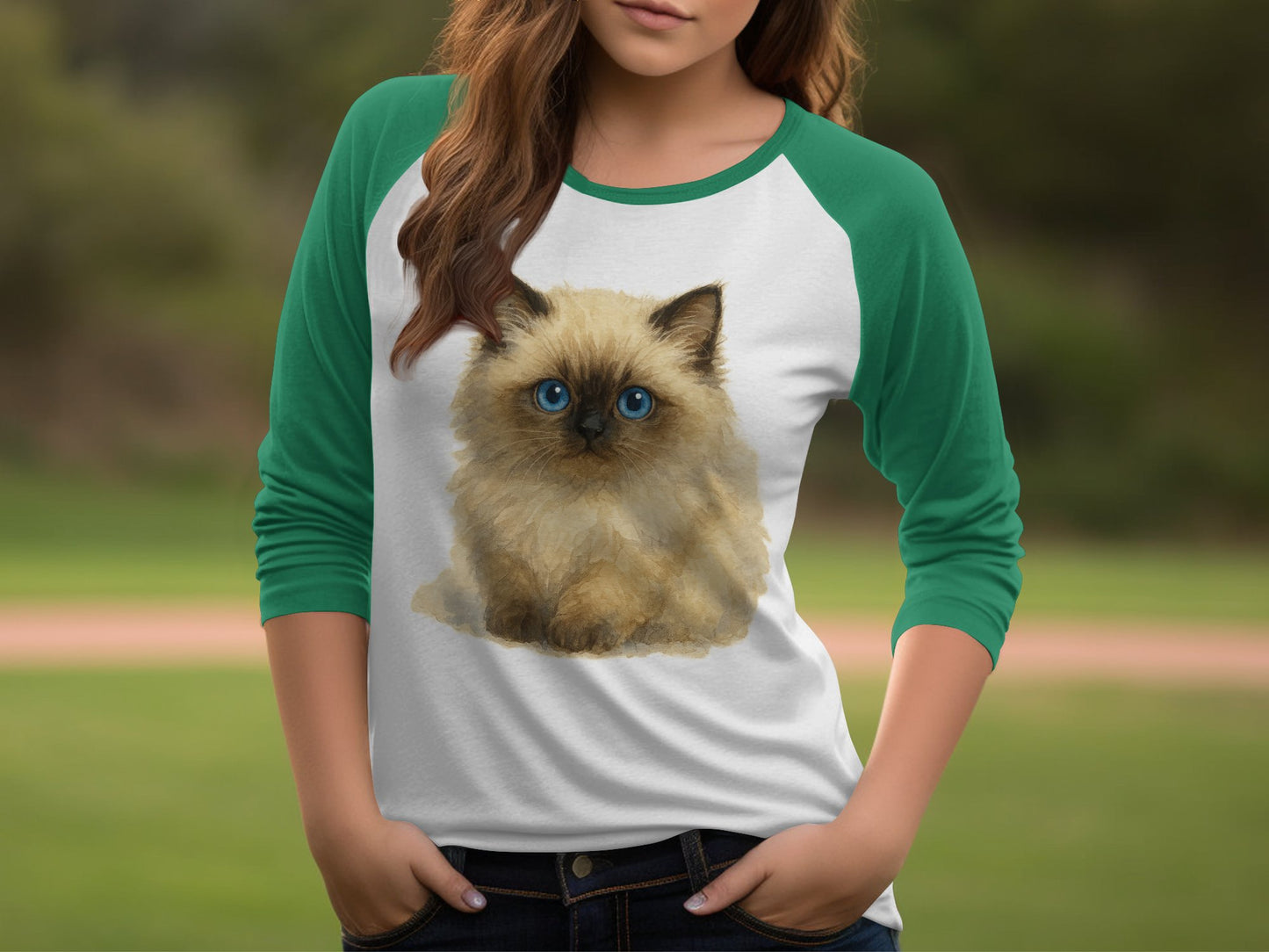 Cute Fluffy Cat Print 3/4 Sleeve T-shirt product type
