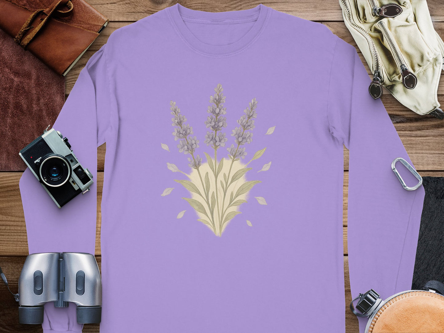 Elegant Lavender Floral Design Long Sleeve Shirt product