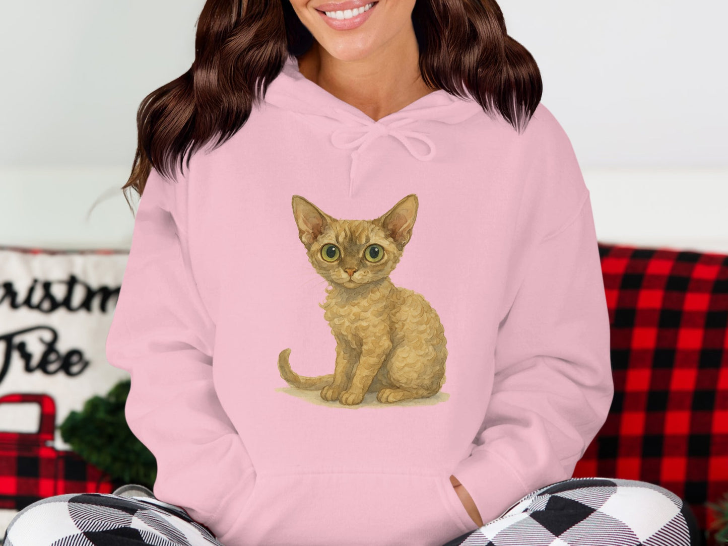 Cute Kitten Graphic Print Pink Hooded Sweatshirt product type