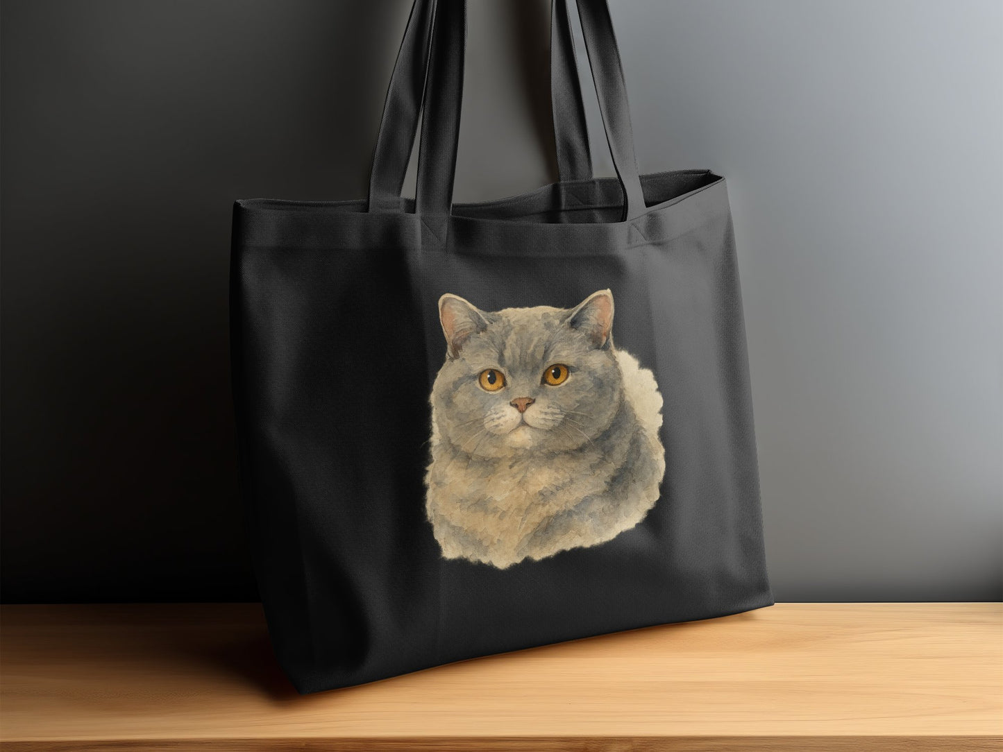 Adorable Cat Face Design on Black Tote Bag product
