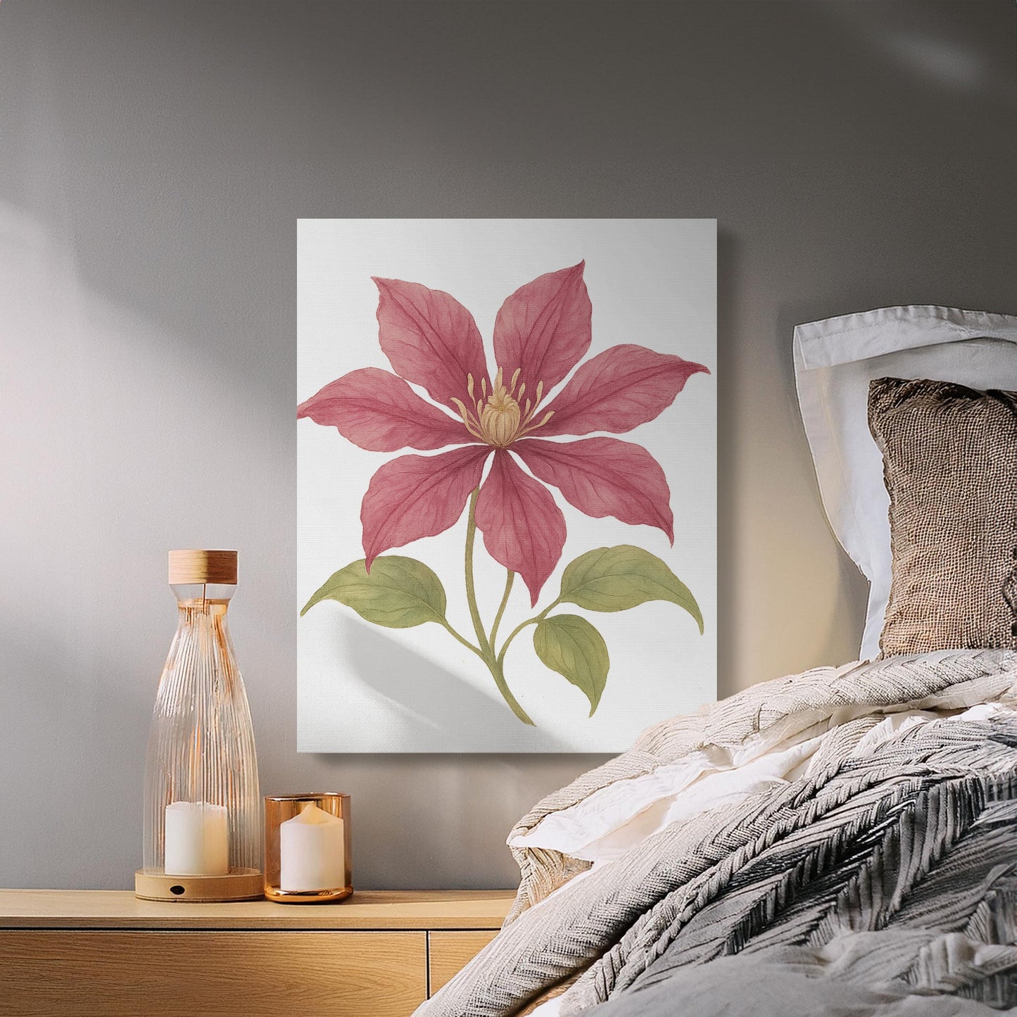 Large Pink Clematis Flower Wall Art product type