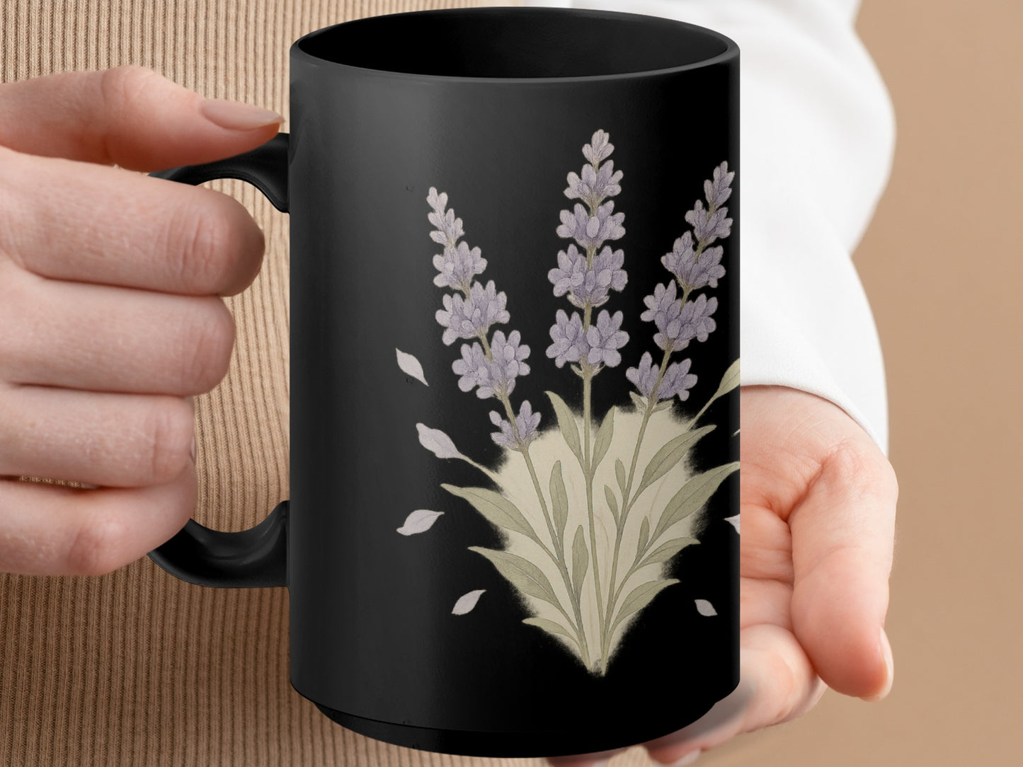Elegant Lavender Floral Design Black Mug product