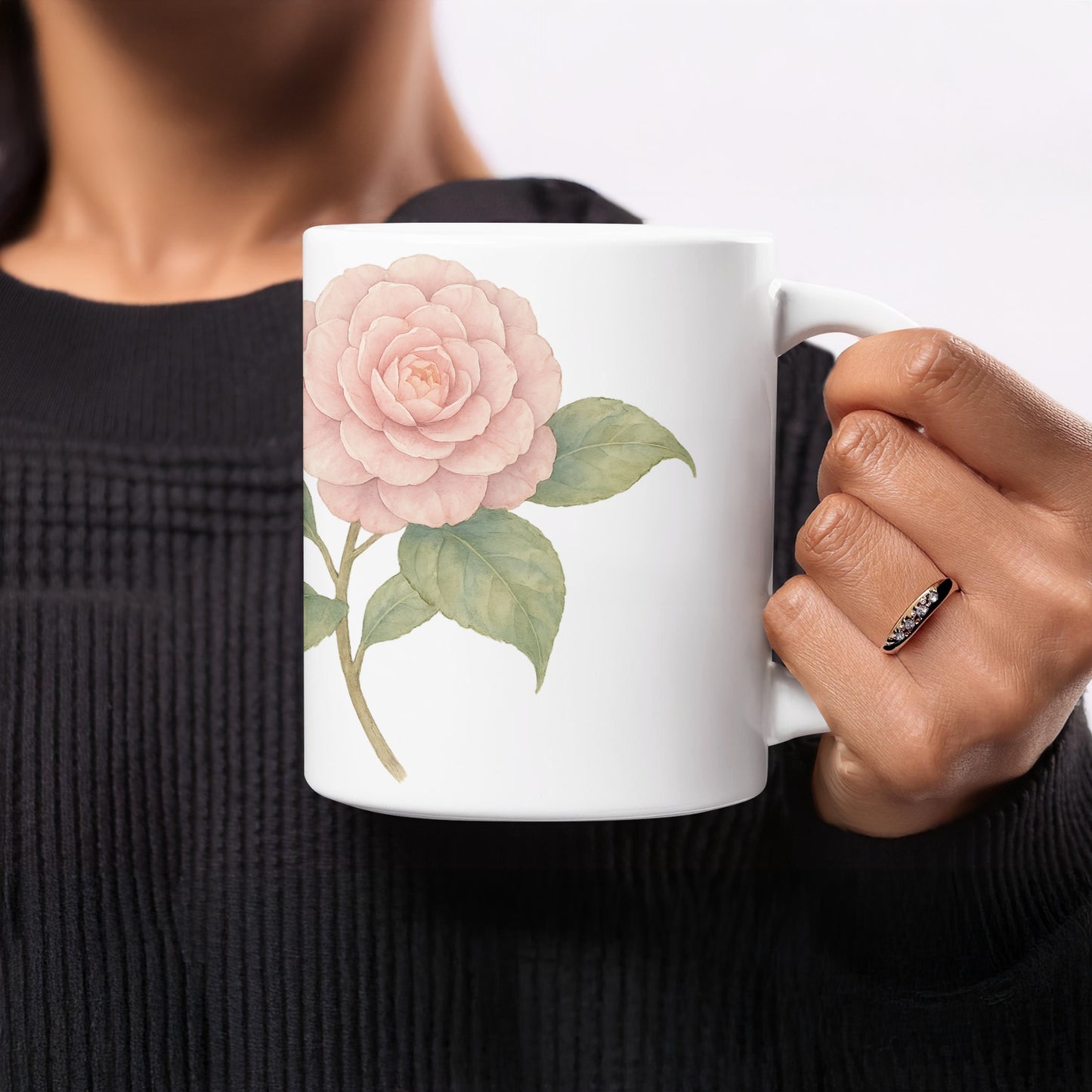 Elegant Floral Print White Ceramic Mug product type