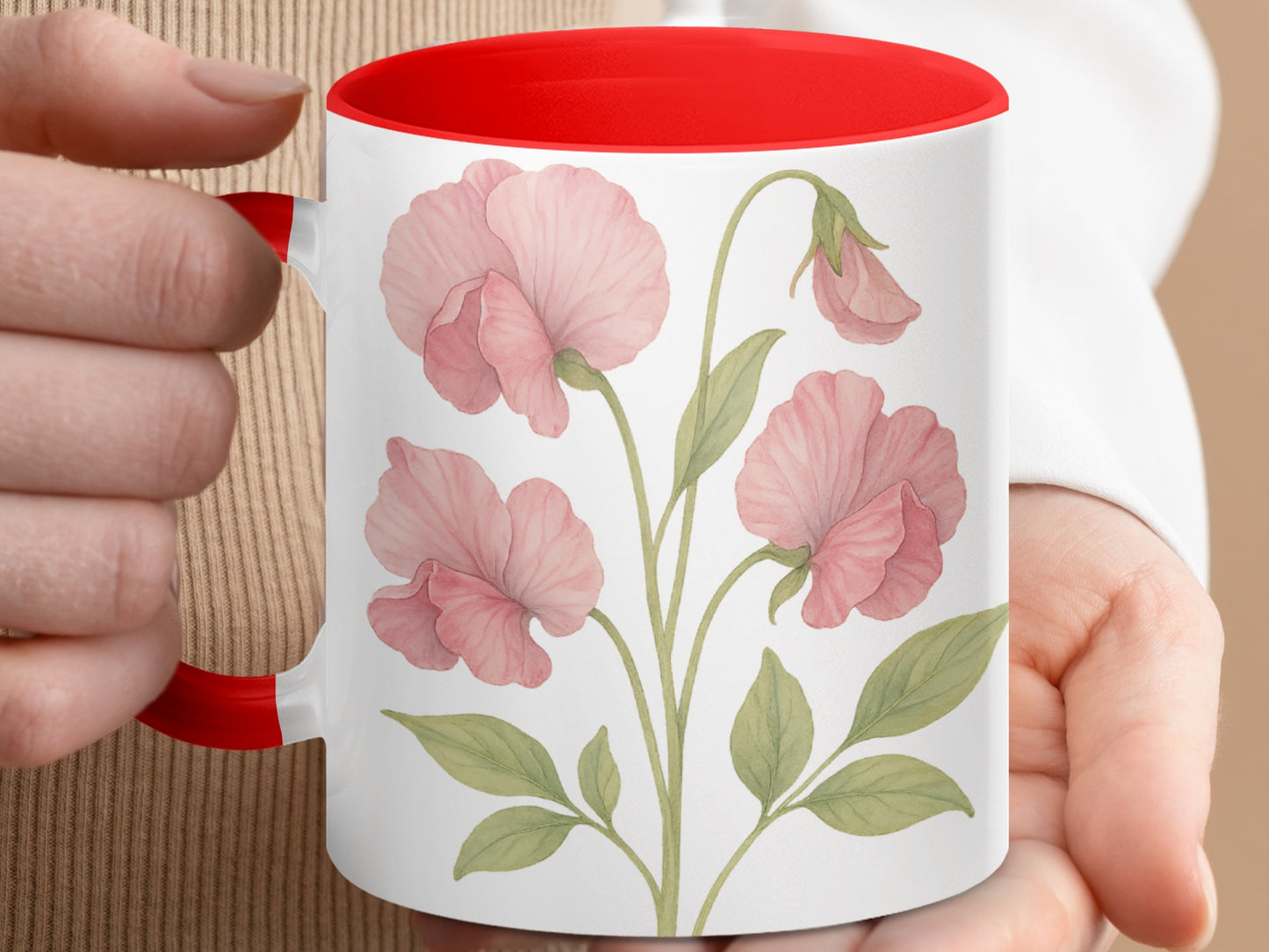 Beautiful Pink Floral Design on White Ceramic Mug product