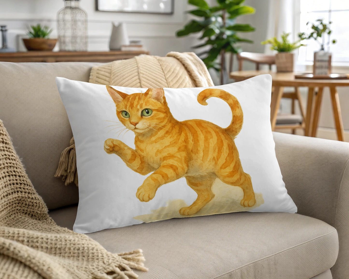 Playful Orange Cat Printed Throw Pillow product