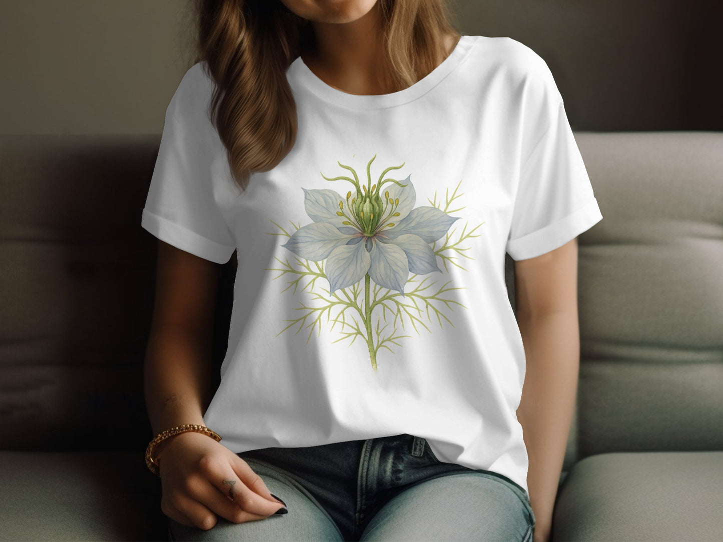 Elegant White Floral Design on T-Shirt product