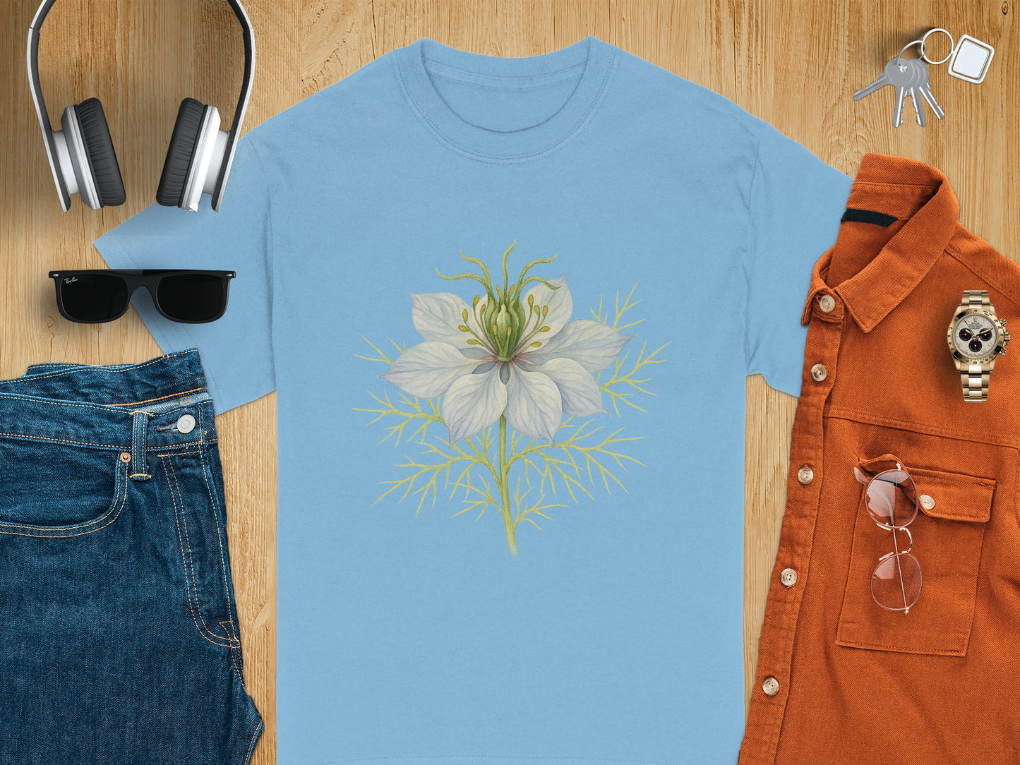 Beautiful Floral Design Blue Graphic T-Shirt product type