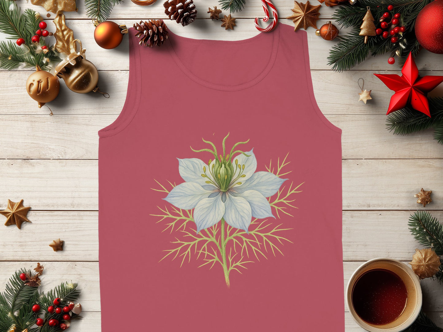 Festive Floral Print Pink Holiday Tank Top product type