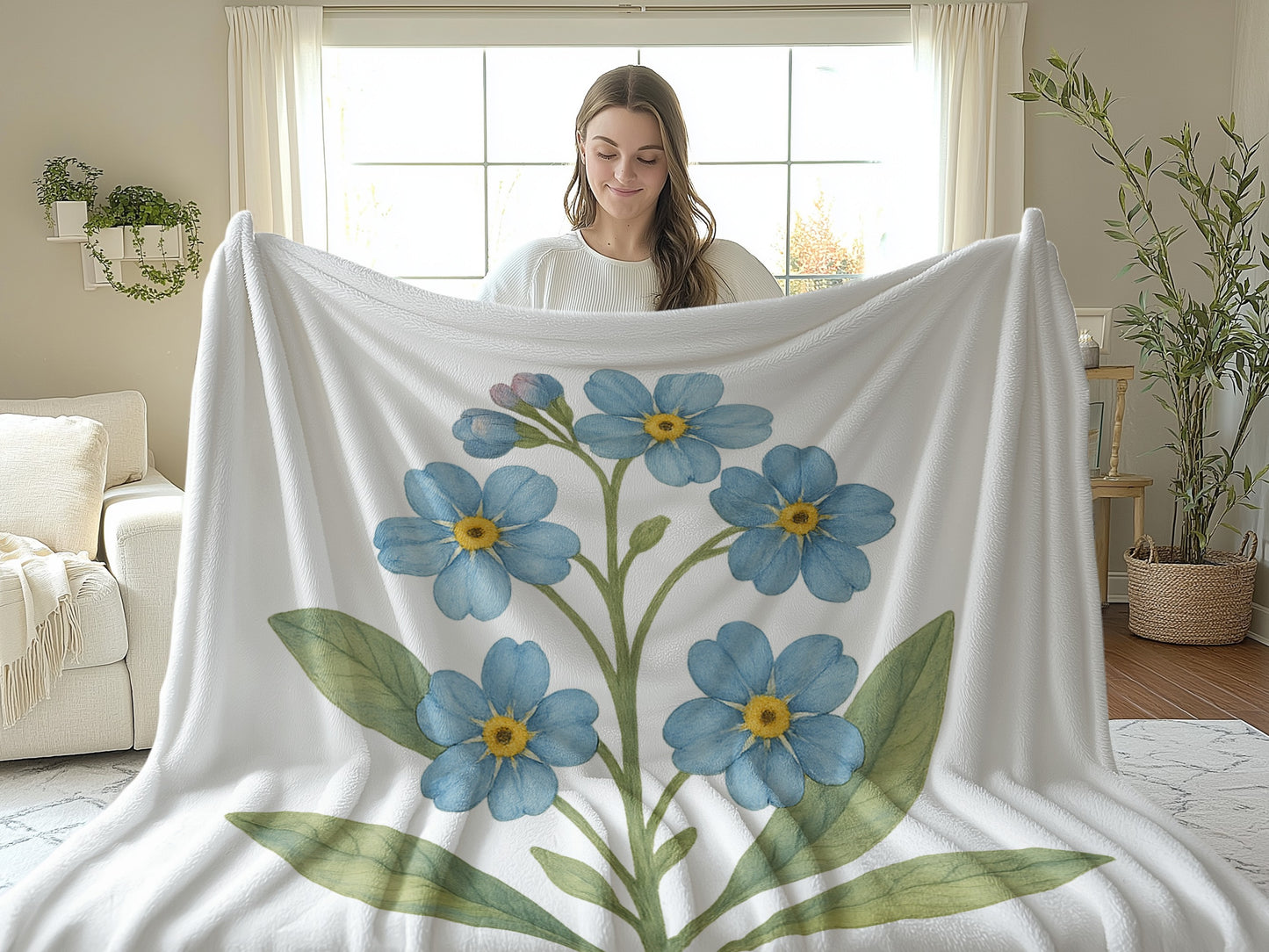 Cozy Throw Blanket with Blue Floral Design product