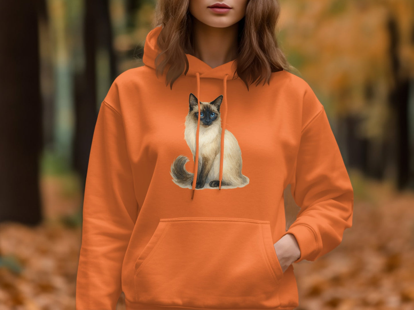 Cozy Orange Hoodie with Cute Cat Design product type