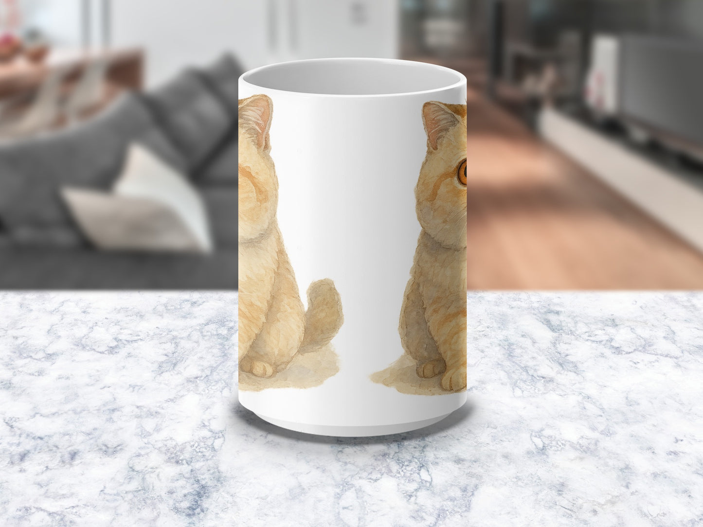 Cute Illustrated Cat Design White Ceramic Mug product