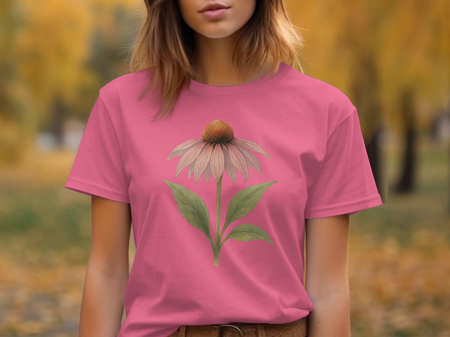 Pink T-Shirt Women with Echinacea Flower Design product