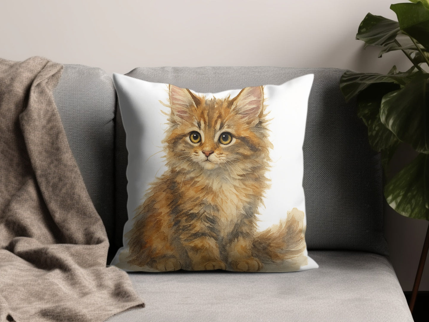 Adorable Fluffy Kitten Print Decorative Pillow product
