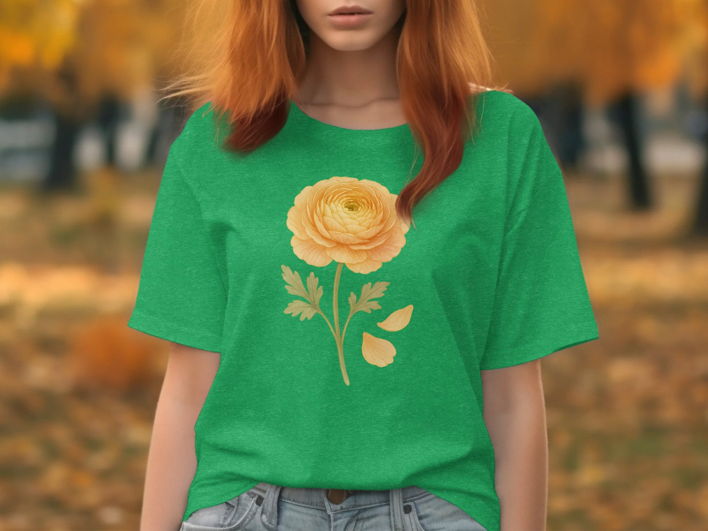 Green Tee with Yellow Flower Graphic Shirt Product